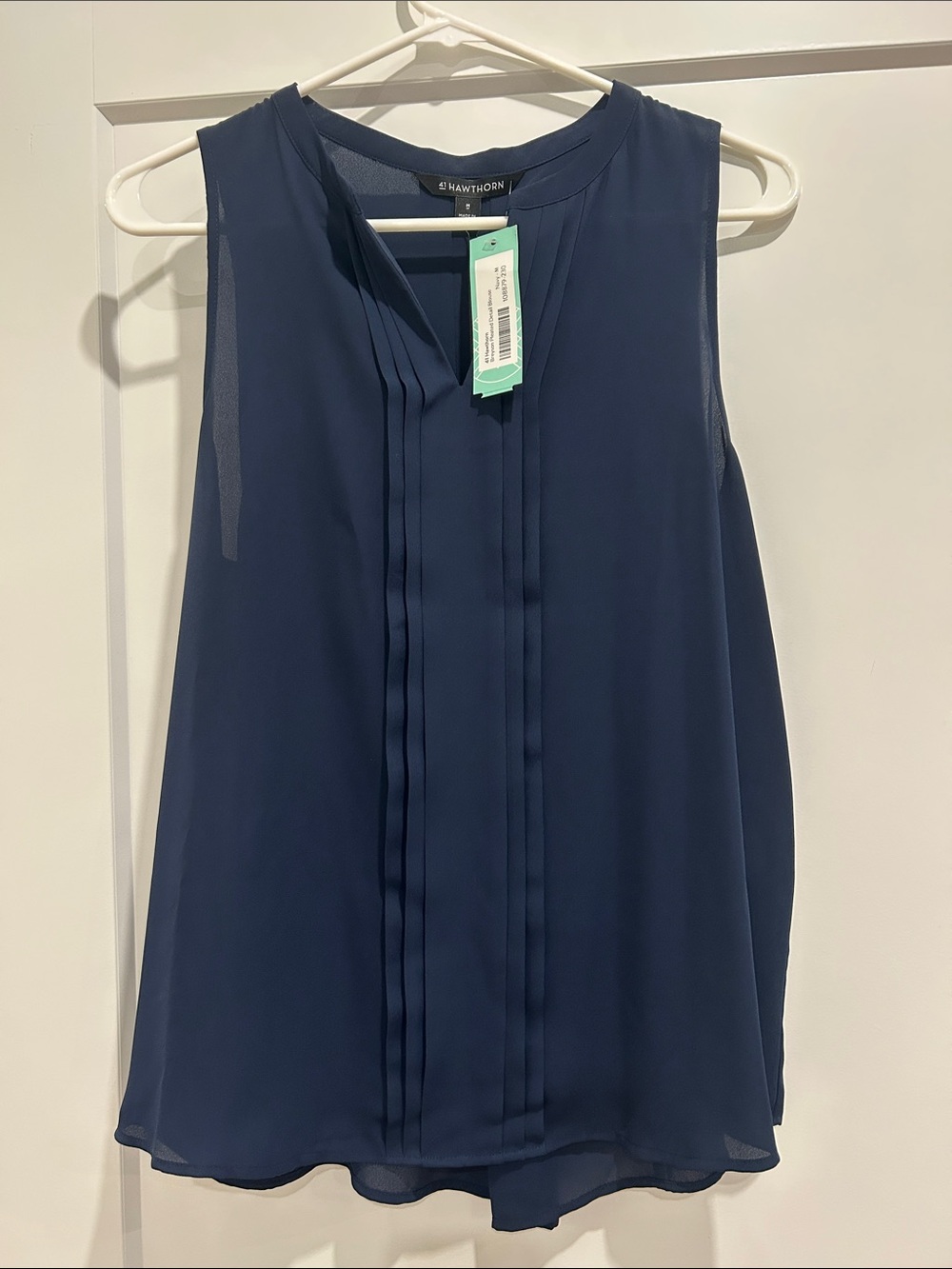 41 Hawthorn Navy Sleeveless Pleated Blouse